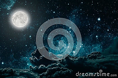 Backgrounds night sky with stars and moon and clouds Stock Photo