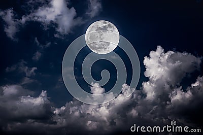 Night sky with bright full moon and cloudy, serenity nature back Stock Photo