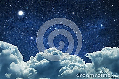 Night sky with clouds and stars. Stock Photo