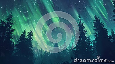 Night sky with green and blue aurora bores Stock Photo
