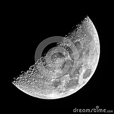 Night sky and half moon details observing over telescope Stock Photo