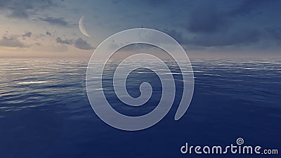 Night sky with half moon over calm ocean Stock Photo