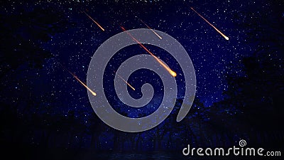 Night sky with a meteor shower Stock Photo
