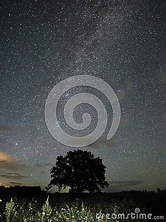 Milky way stars night sky Perseus constellation observing Stock Photo