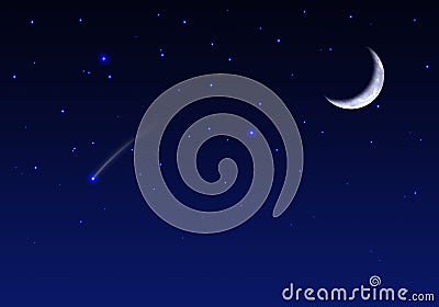 Night sky with moon stars and meteor Stock Photo