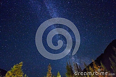 Night sky in the mountains. Milky way. Millions of stars overhead. Journey through the Altai mountains Stock Photo