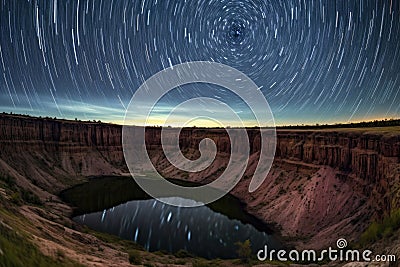 night sky over a meteor impact crater Stock Photo