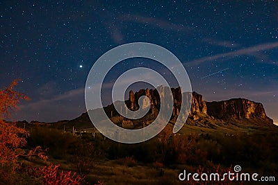 Night Sky Over Superstition Mountains Stock Photo