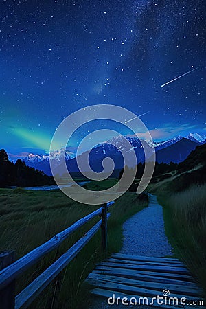 Night sky photography capturing meteor showers or auroras Stock Photo