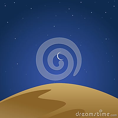 Night Sky of Ramadan Kareem Eid Mubarak Crescent Moon Sand Dune Stars Blue Background Template Art Vector Illustration