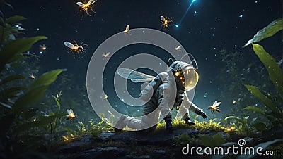 Night Sky's Firefly Odyssey. AI Generate Stock Photo