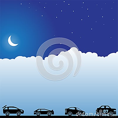 Night Sky Scene - Hot Rod Cars Vector Illustration