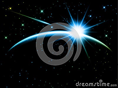 Night sky with shooting star Vector Illustration