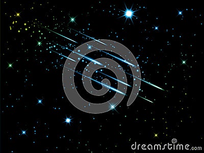 Night sky with shooting stars Vector Illustration