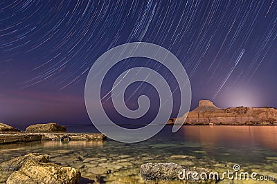 Night sky star trail Stock Photo