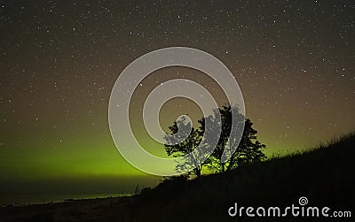 Night sky stars aurora polar lights big dipper constellation observing Stock Photo