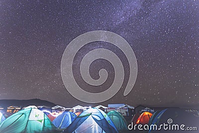 The night sky of the stars and the camping tents Editorial Stock Photo