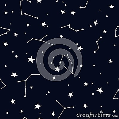 Night Sky with Stars and Constellation Vector Illustration