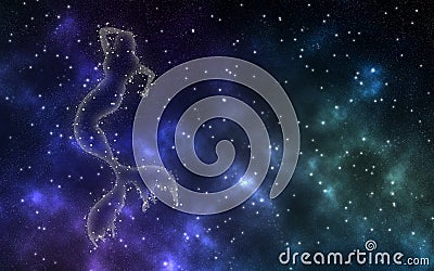 A night sky with stars with a mermaid sign Stock Photo