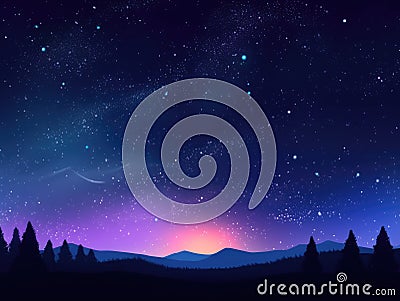 Night sky stars milky way blue purple sky in starry night over mountains. Generative AI Stock Photo