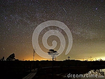 Night sky stars and milky way meteors observing Stock Photo