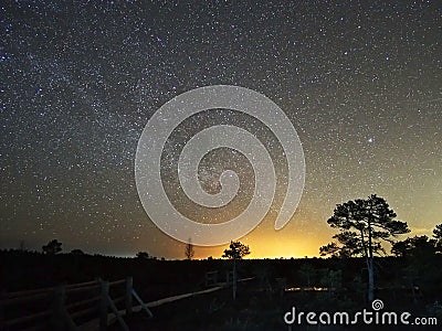 Night sky stars and milky way meteors observing Stock Photo