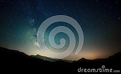 Night sky stars with milky way on mountain background Stock Photo