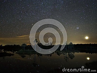 Night sky stars orion pleiades and venus observing Stock Photo