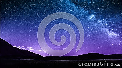 Night sky stars with milky way over mountains. Italy Stock Photo