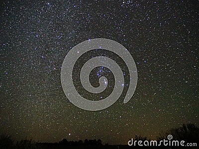 Night sky stars Orion constellation and Sirius star observing Stock Photo