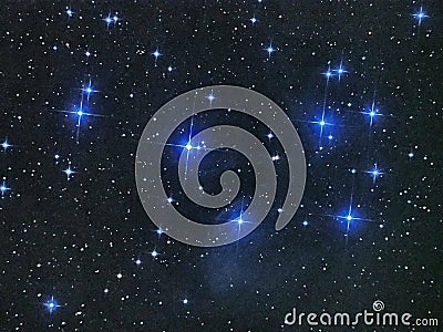 Night sky stars pleiades open star cluster M45 in Taurus constellation Stock Photo