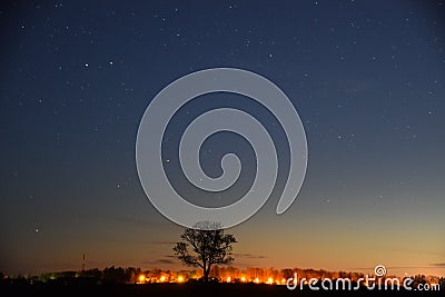 Night sky strars observing over field Stock Photo