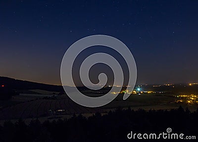 Night sky with village Mric, Czech landscape Stock Photo