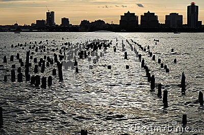 Night skyline New Jersey with beautiful front line. Stock Photo