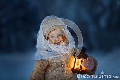 Night in the snowy forest Stock Photo