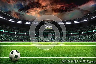 Night soccer field with lights and spectors panorama 3d rendering Stock Photo