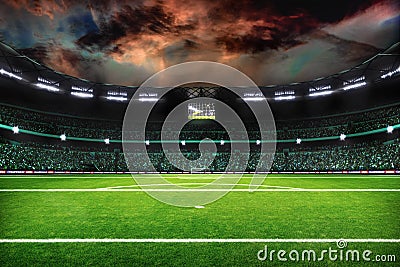 Night soccer field with lights and spectors panorama 3d rendering Stock Photo