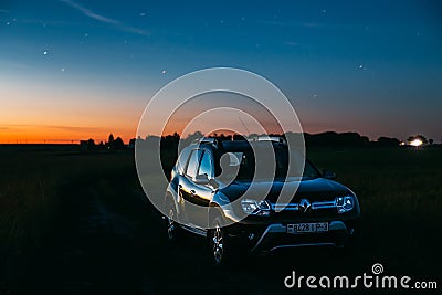 Night Starry Sky Above Renault Duster Suv In Summer Meadow Lands Editorial Stock Photo