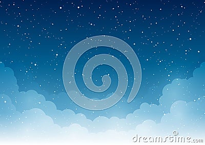 Night starry sky with clouds Vector Illustration