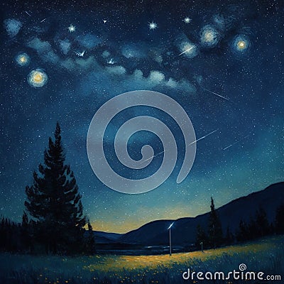 Night starry sky with stars. Watercolor painting. AI Generated Stock Photo