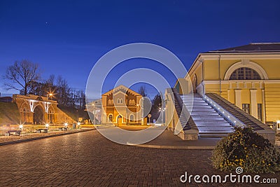 Night street view with tracers in Daugavpils city effort wit Mark Rotko art center Stock Photo