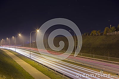 Night street view with tracers in Daugavpils city Stock Photo