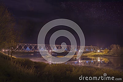 Night street view with tracers in Daugavpils city Stock Photo