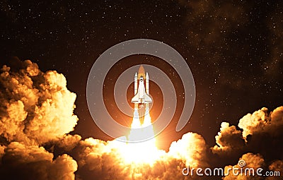 Night Takeoff Of The American Space Shuttle Stock Photo