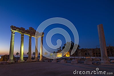 The night of the temple of Apollon Stock Photo