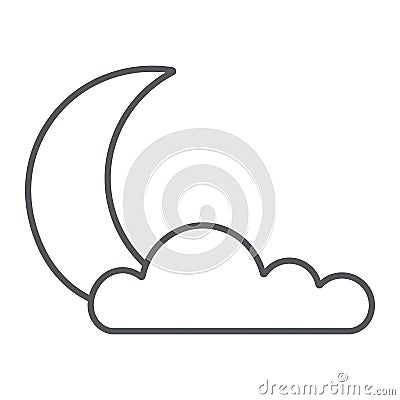 Night thin line icon, weather and climate, moon and cloud sign, vector graphics, a linear pattern on a white background. Vector Illustration