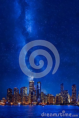 Night time Chicago downtown cityscape Stock Photo