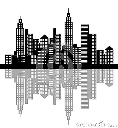 Night Time City With Shadow Vector Illustration