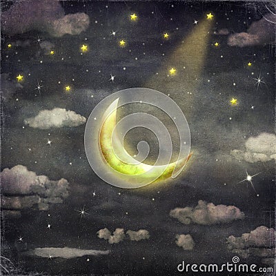 Night time with stars and moon Stock Photo