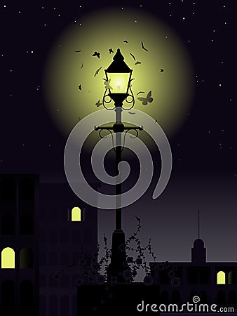 Night time streetlamp Vector Illustration